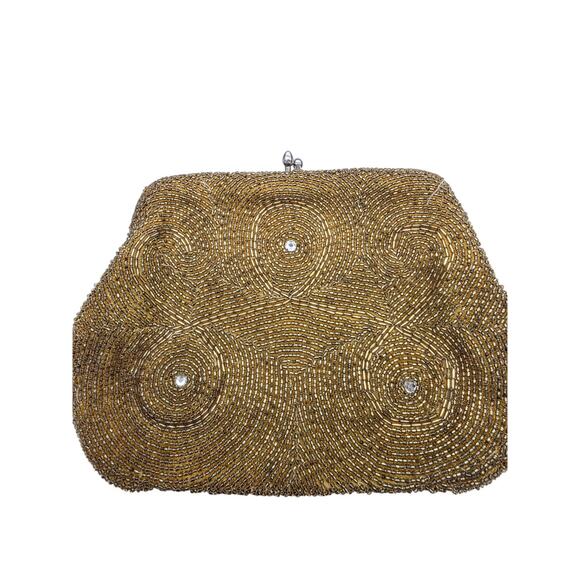 Vintage Beaded Sequin Clutch Purse Gold Made In Japan - Picture 7 of 9